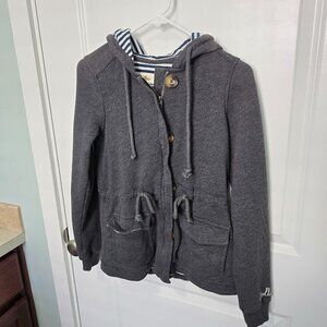 Hollister Hoodie Sweatshirt Drawstring Waist Buttons Pockets Size Small